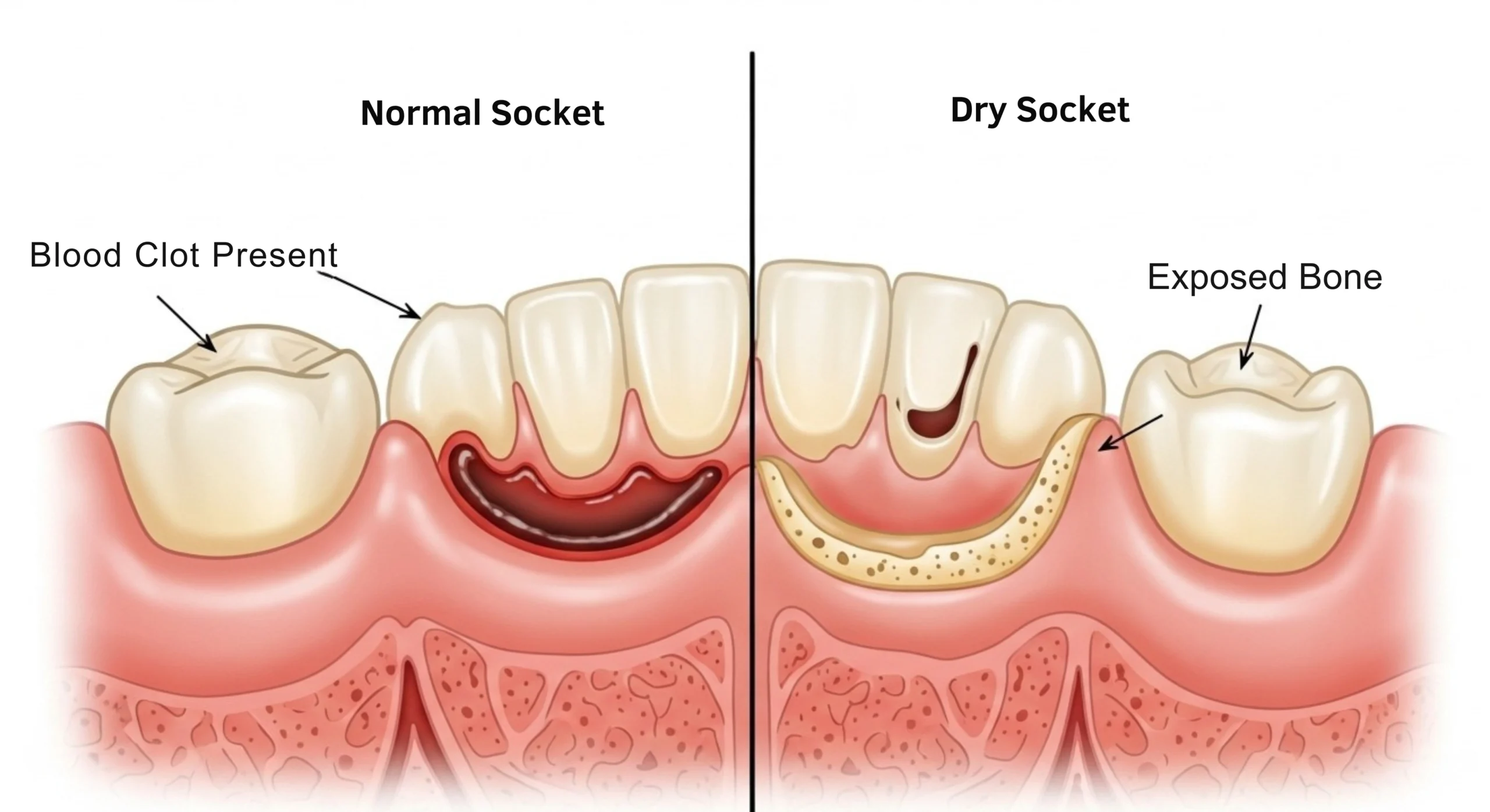 Dry Socket Vs. Normal Socket After Tooth Extraction